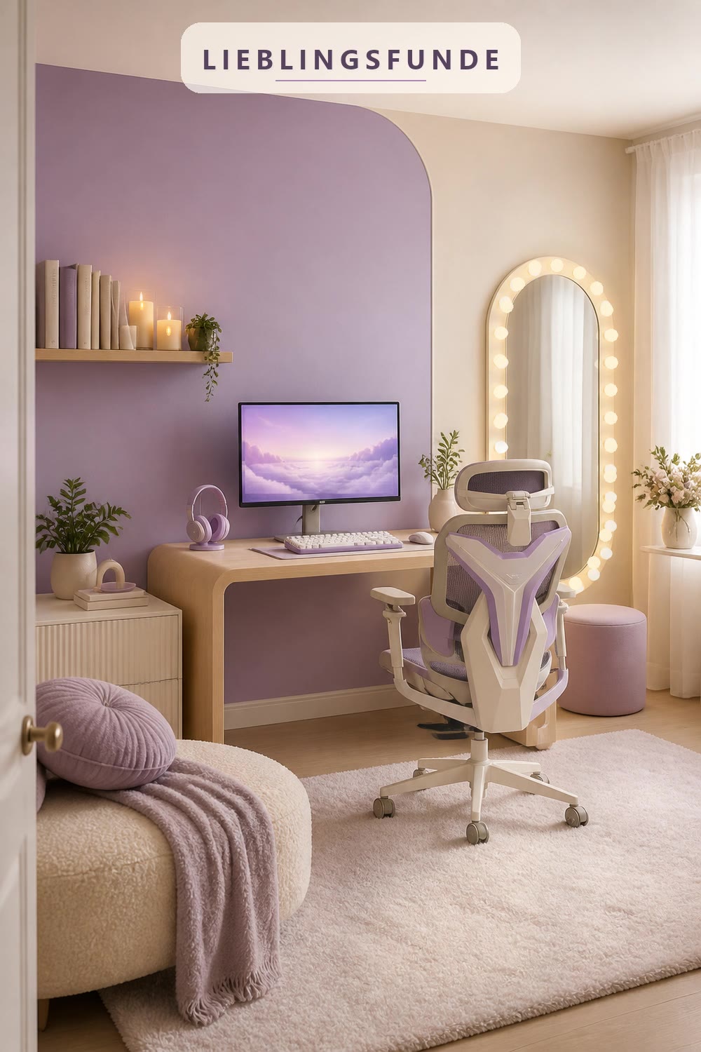 Gaming Setup Aesthetic in Lavendel und Creme