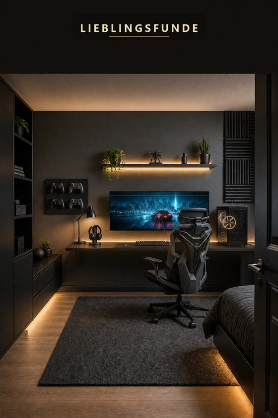 Gaming Zimmer Jungs: dunkles Setup zum Einrichten